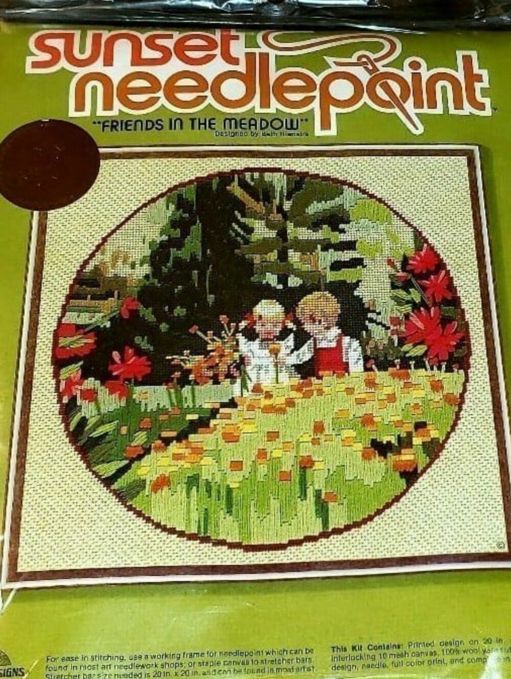 Vintage Sunset Needlepoint "Friends In The Meadow"